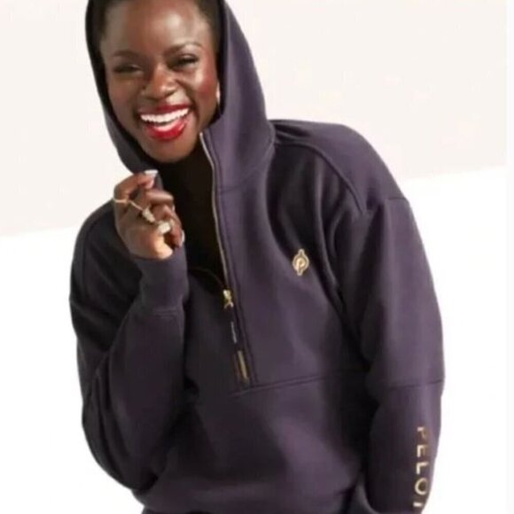 PETLOTON (Women's Medium) Chic 1/2 Zip Pullover Hoodie Purple- Arm Spellout - Picture 2 of 9
